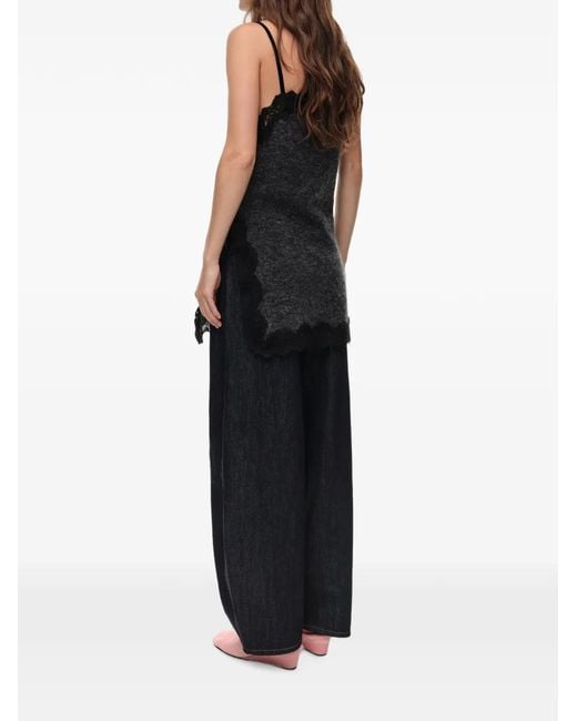 Bimba Y Lola Black Dark Melange Mohair And Lace Top