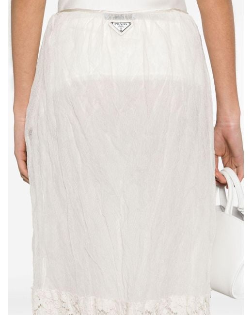 Prada White Floral-lace Slip Skirt