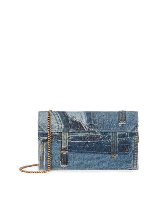 Roberto Cavalli Blue Denim Patchwork Chain Shoulder Bag