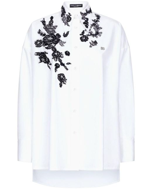 Dolce & Gabbana White Hemd aus floraler Spitze