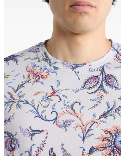 Etro White Floral-Motif Cotton T-Shirt for men
