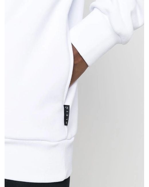 Philipp Plein White Logo Graphic-Print Hoodie