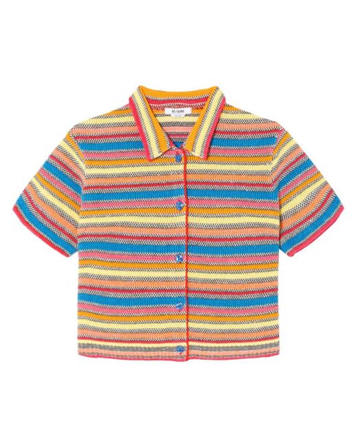 Re/done Blue Striped Short-sleeve Polo Cardigan