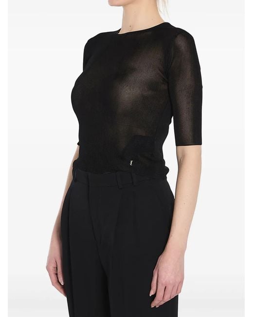Saint Laurent Black Cropped Top With Cassandre