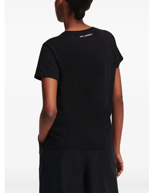 Karl Lagerfeld Black Logo-Embroidered Organic-Cotton T-Shirt