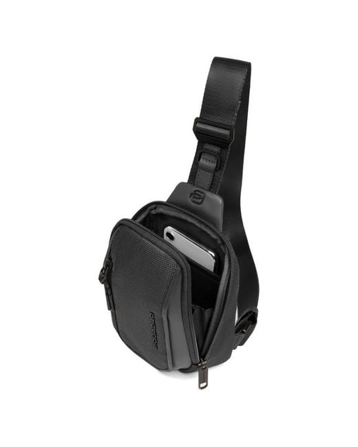 Piquadro Black Leather-Trim Messenger Bag for men