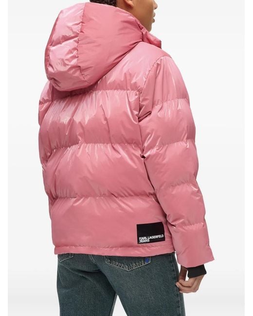 Karl Lagerfeld Pink Hooded-Neckline Padded Jacket