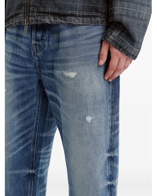 Off-White c/o Virgil Abloh Blue Distressed Whiskered Straight-Leg Jeans for men