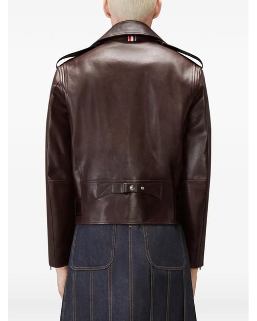 Thom Browne Brown Belted Leather Biker Jacket for men