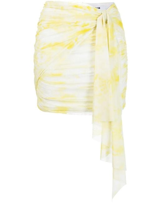 MSGM Yellow Graphic-Print Ruched Miniskirt