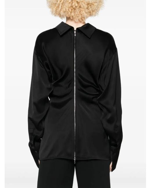 Totême Black Slouch Zip-Front Draped Blouse