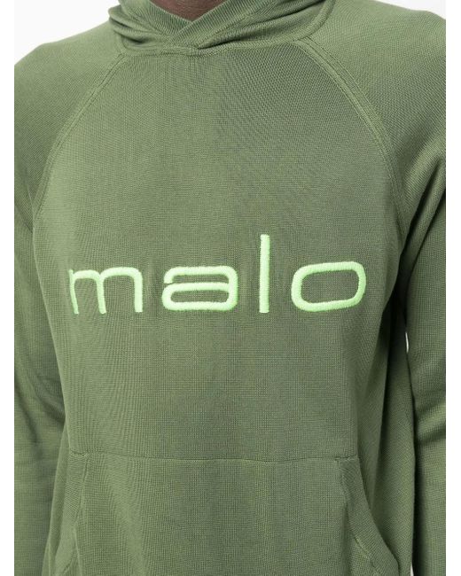 Malo Green Logo-Print Hooded Sweatshirt for men