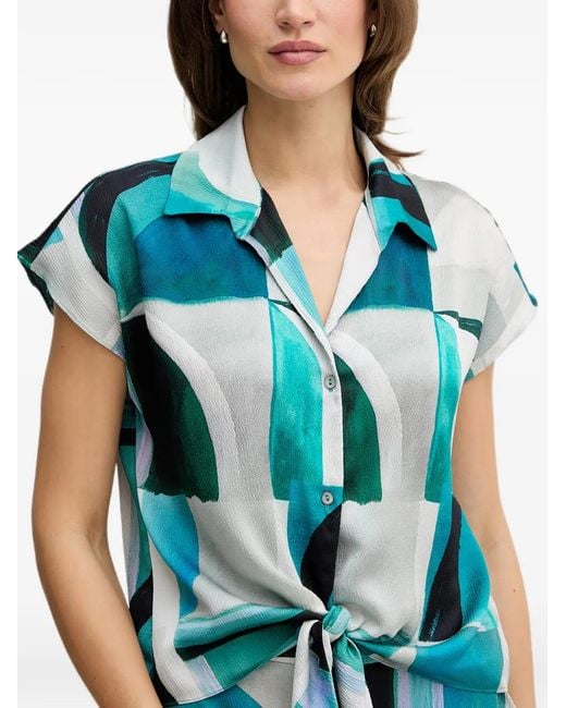 Joseph Ribkoff Blue Abstract-Print Tie-Front Top
