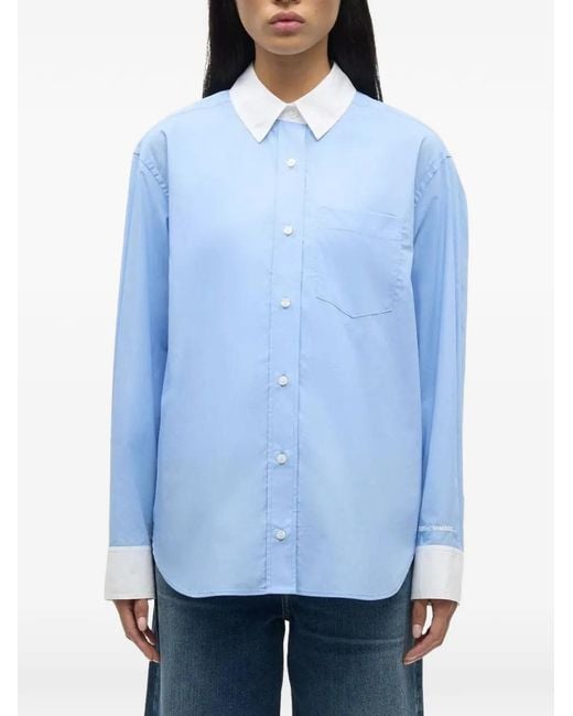 Samsøe & Samsøe Blue Salova Contrast-Collar Shirt