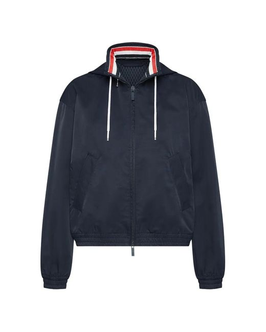 Thom Browne Blue Veste Rayée À Capuche