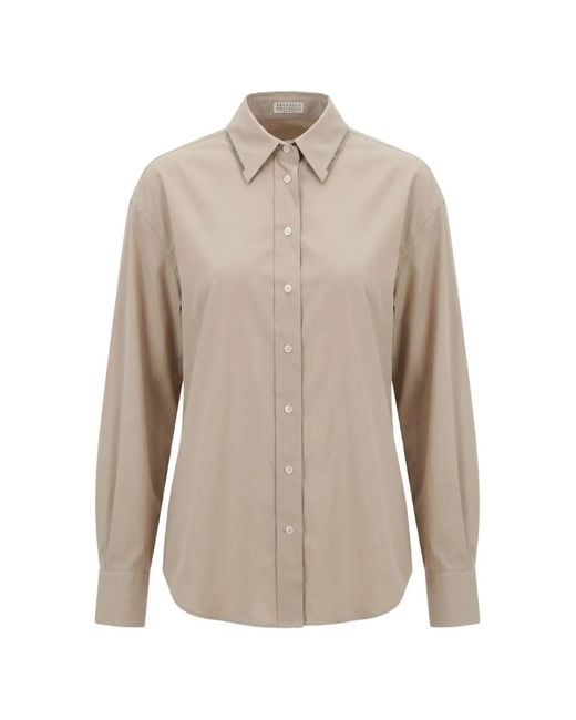 Brunello Cucinelli Natural Monili-trim Long-sleeve Shirt