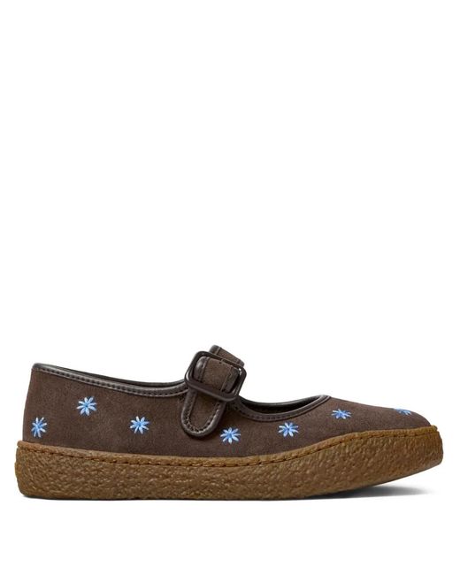 Camper Brown Peu Terreno Floral Buckle Ballet Flats