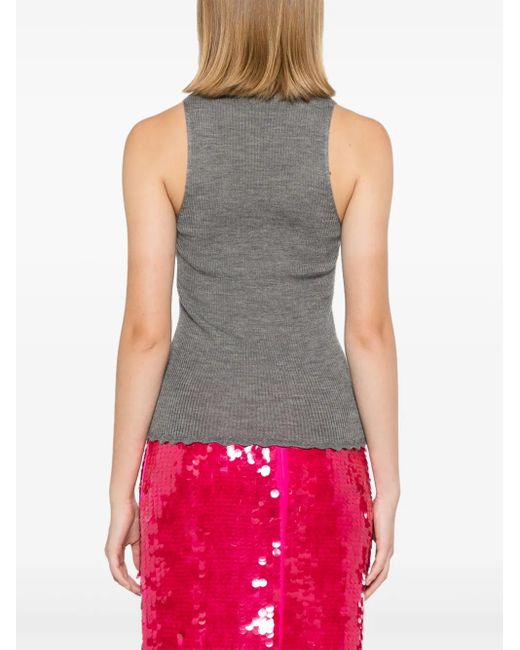 Blumarine Gray Floral-Appliqué Knitted Tank Top