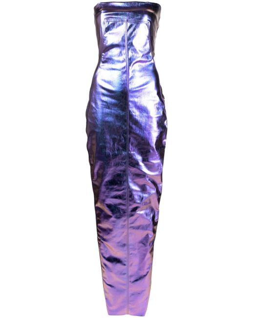 Rick Owens Purple Metallic Denim Bustier Gown