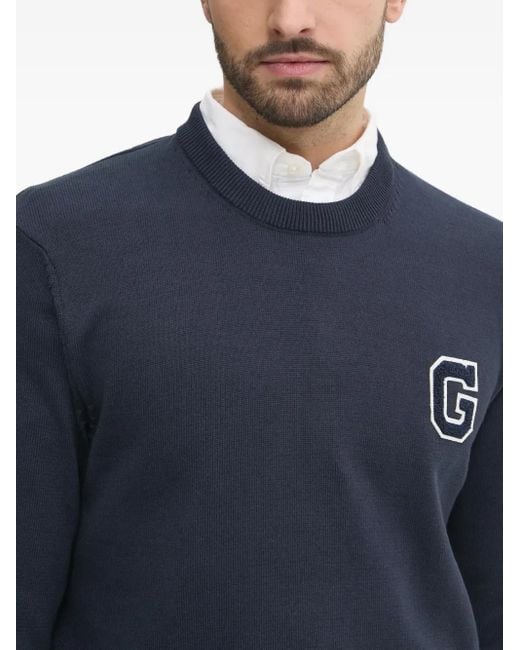 Gant Blue Logo-Appliqué Crew-Neck Sweater for men