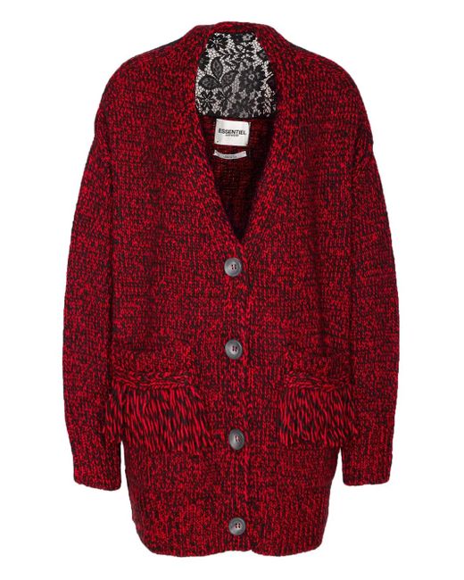 Essentiel Antwerp Red Lace-Insert Button Cardigan