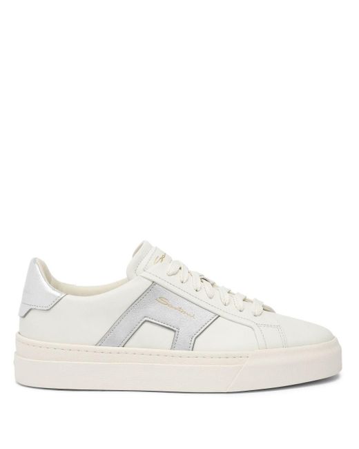 Santoni Double Buckle Leren Sneakers in het White