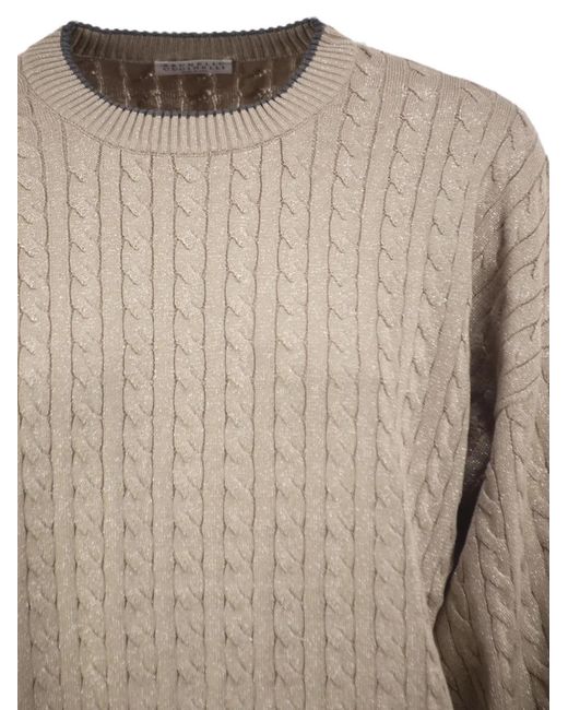 Brunello Cucinelli Natural Cable-Knit Shimmering Cotton Sweater