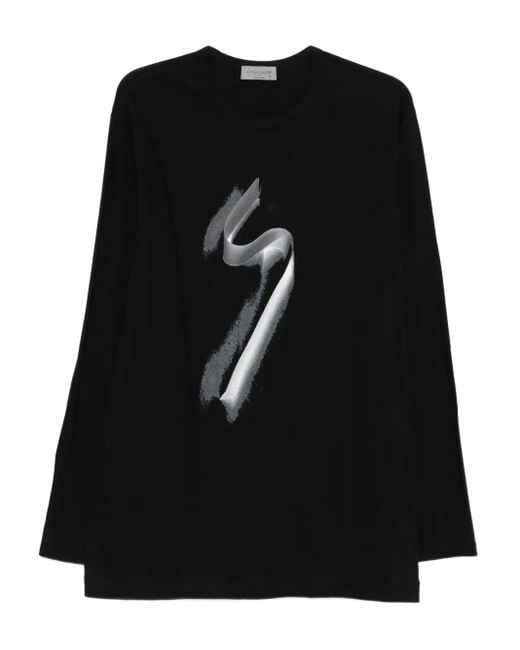 Yohji Yamamoto Black Graphic-Print Long-Sleeve T-Shirt for men