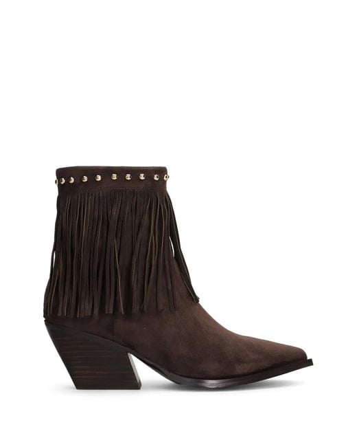 Marc Ellis Brown Fringe-Trim Studded Ankle Boots