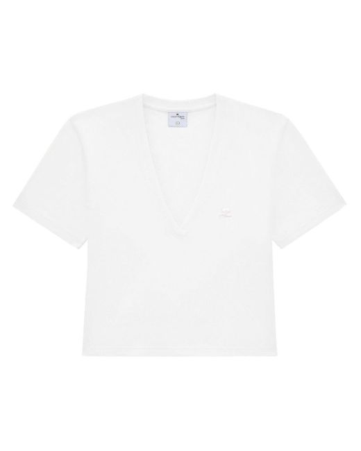 Courreges White T-Shirt mit Logo-Applikation