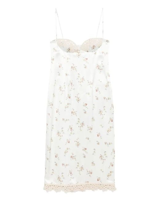 Magda Butrym White Floral Lace-Trimmed Slip Midi Dress
