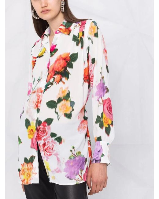 MSGM White Hemd Mit Blumen-Print