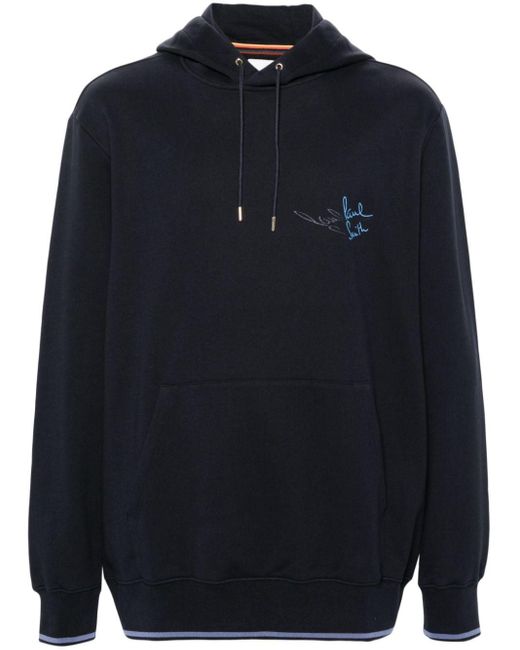 Paul Smith Blue Logo-embroidered Organic Cotton Hoodie for men