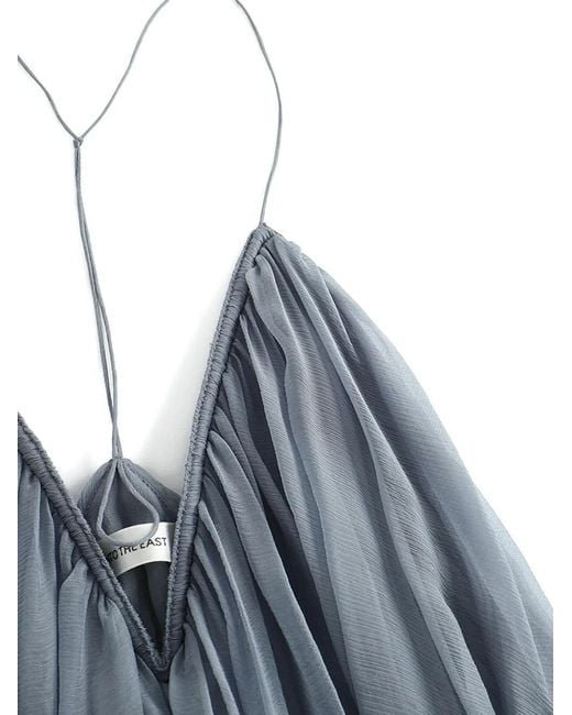 Into The East Blue V-Neck Silk Top