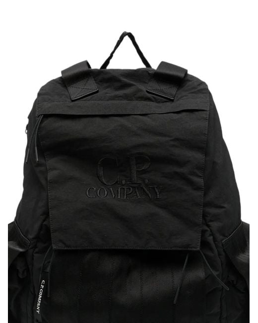 C P Company Black Logo-Embroidered Backpack for men