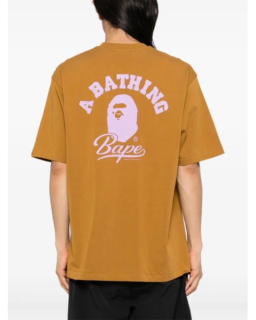 A Bathing Ape Yellow Logo Printed Cotton Crewneck T-Shirt for men