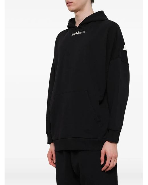 Palm Angels Black Logo-Print Cotton Hoodie for men
