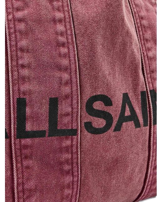 AllSaints Red Logo-Print Tote Bag