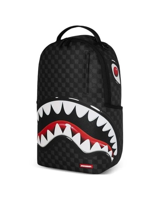 Sprayground Black Checkered Shark-Print Backpack