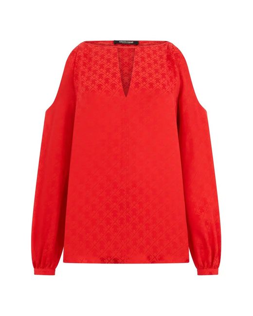 Roberto Cavalli Red Cut-Out-Detail Blouse