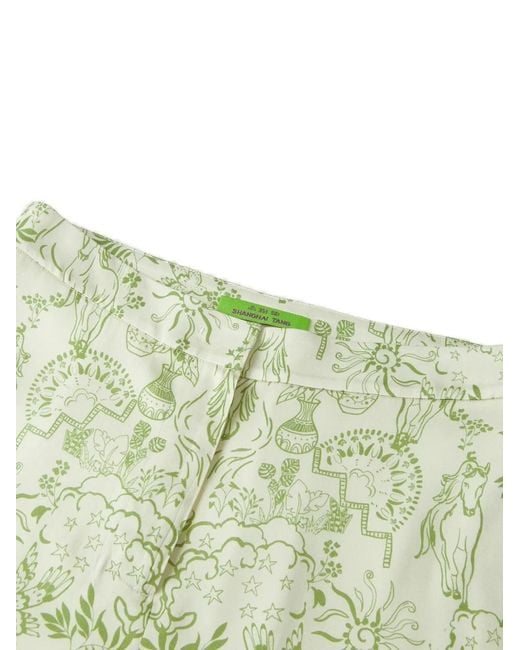 Shanghai Tang White Pantalon Palazzo Imprimé En Soie Mulberry