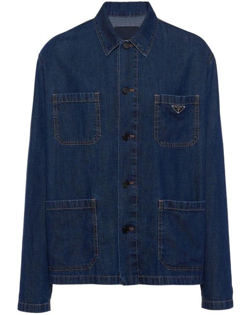 Prada Blue Multi-pocket Washed-denim Jacket for men