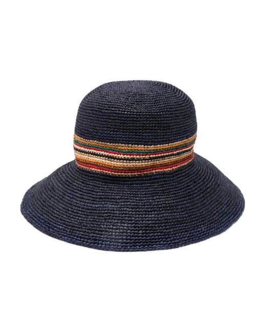 Paul Smith Blue Contrast-Panel Straw Hat