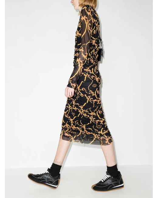 Ganni Black Baroque-Print Midi Dress