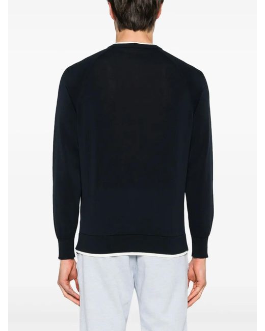 Eleventy Blue Layered-Trim Cotton Jumper for men