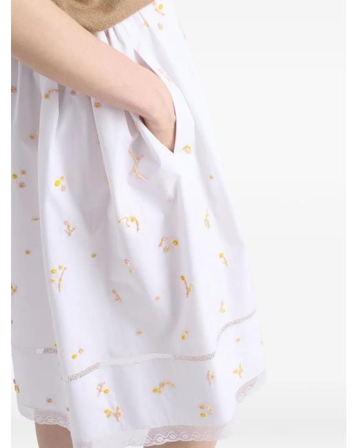 Prada White Embroidered Poplin Skirt