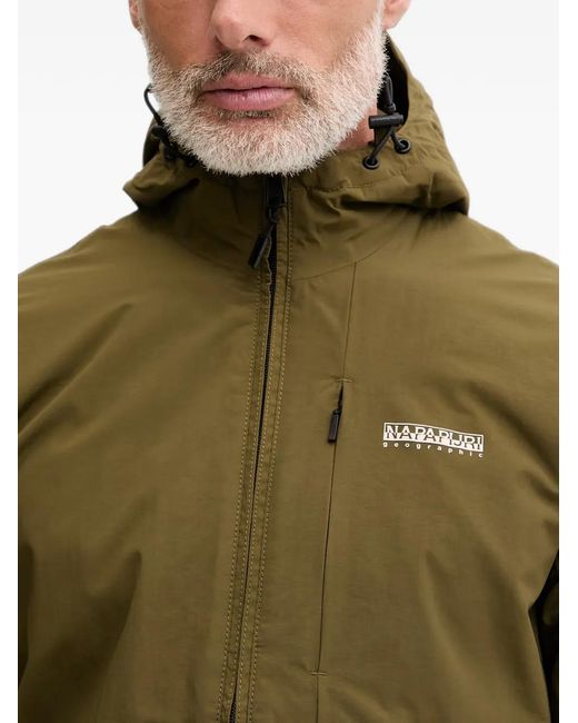 Napapijri Green Logo-Patch Hooded Jacket for men