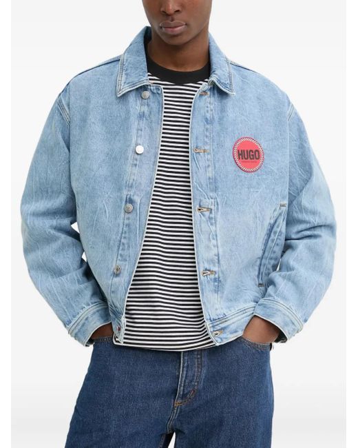 HUGO Blue Logo-Patch Denim Jacket for men