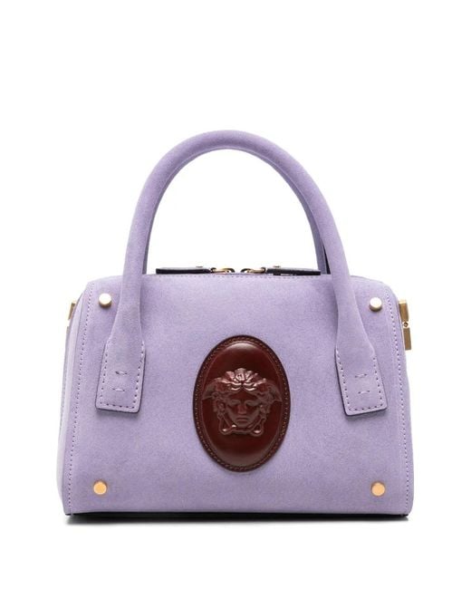 Versace Purple Small Boston Medusa Plaque Tote Bag