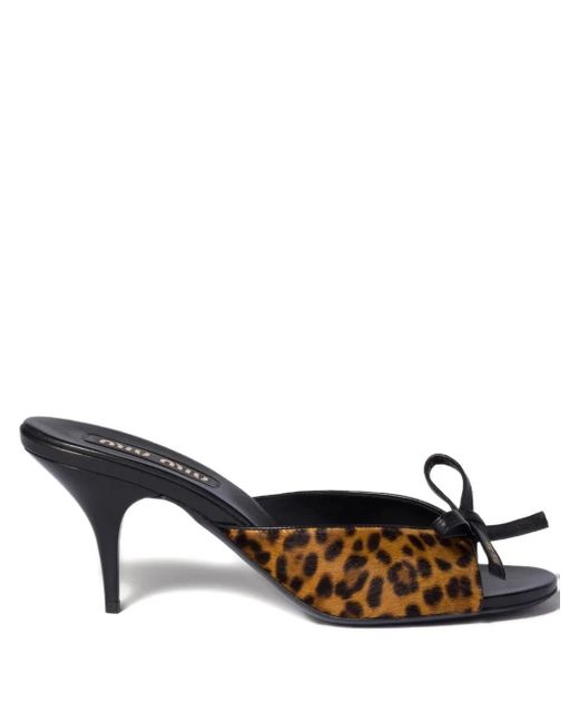 Miu Miu Black Logo-Bow Leather Sandals